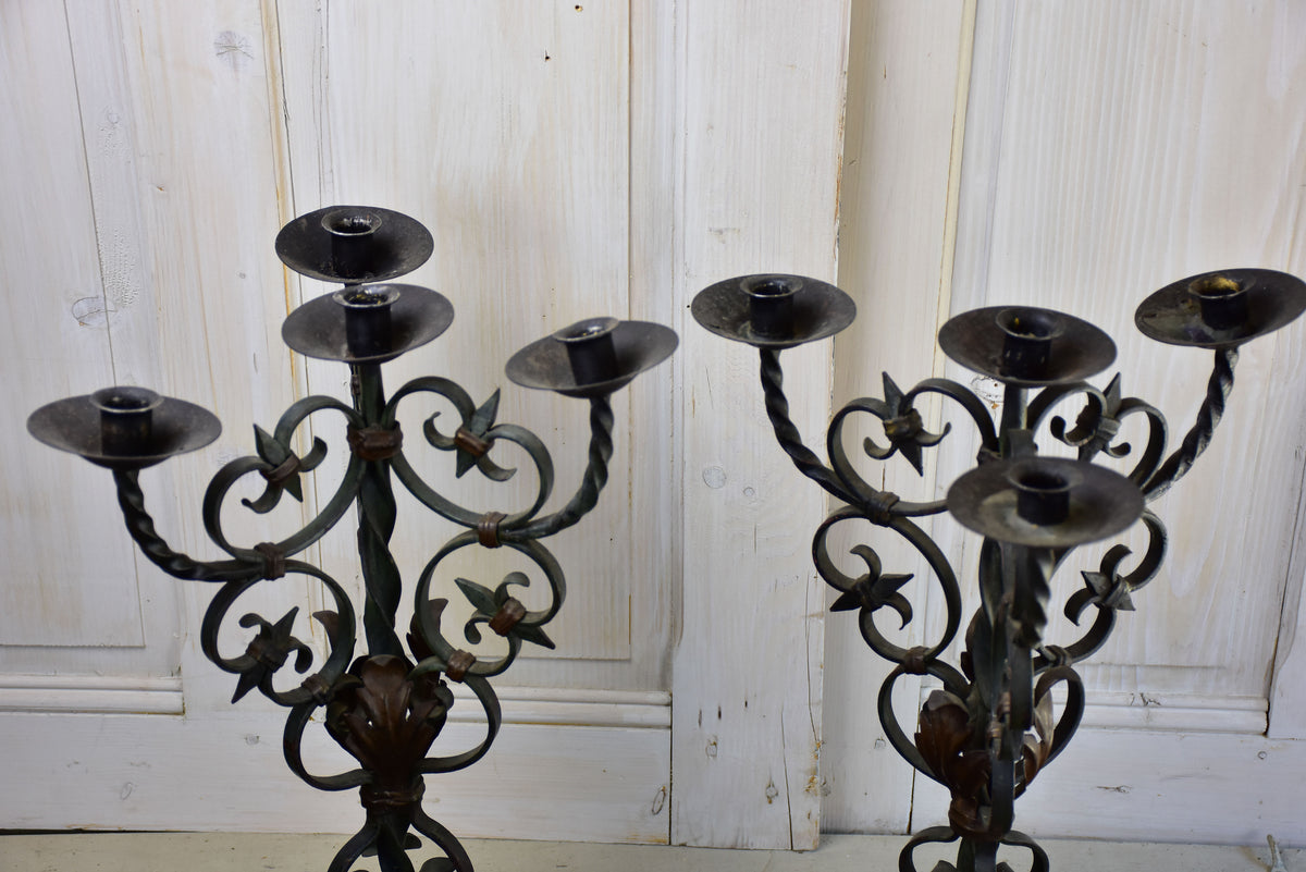 Pair of antique French candlesticks - wrought iron