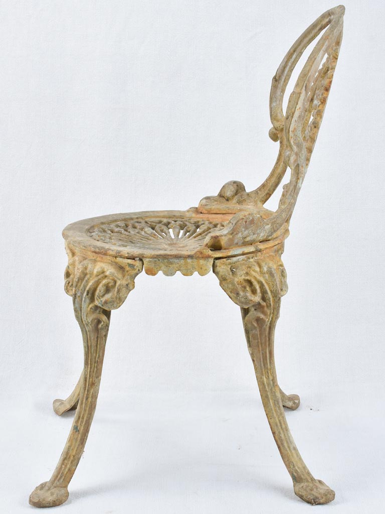 Pair of cast iron children's garden chairs - verdigris patina