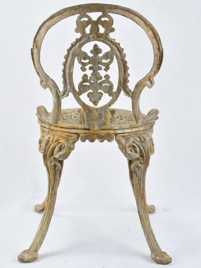 Pair of cast iron children's garden chairs - verdigris patina
