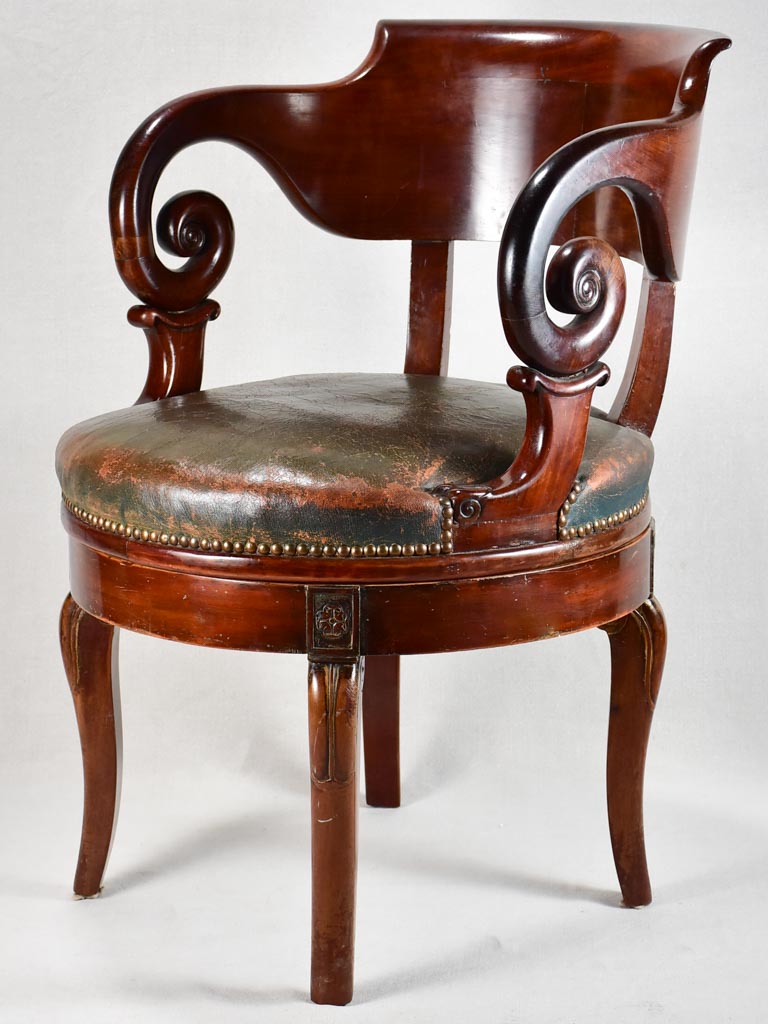 Early 19th-century Restauration office armchair - mahogany & leather