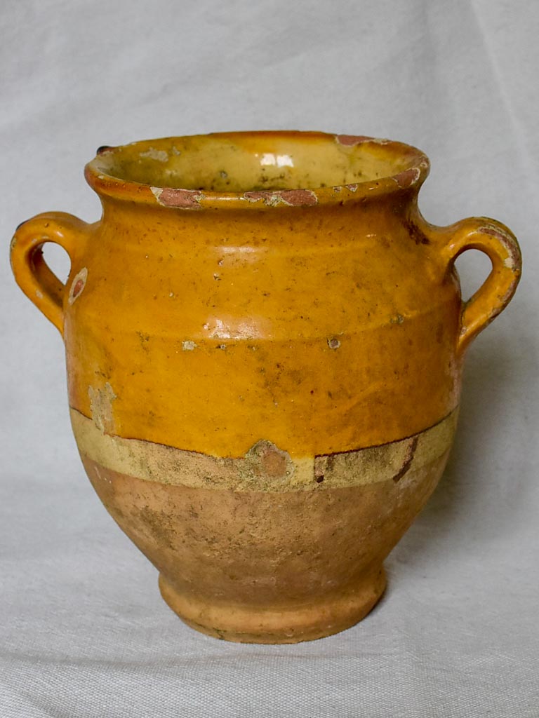 Small antique French confit pot with ocher glaze 6¼"