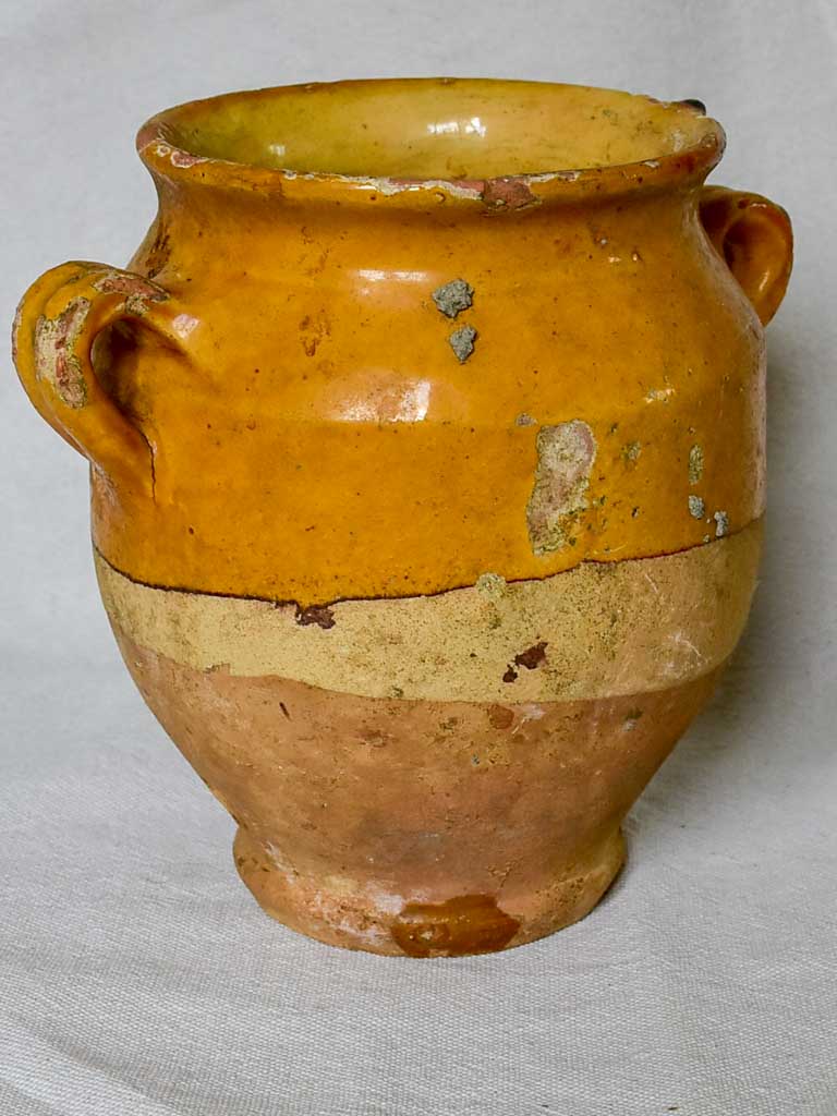 Small antique French confit pot with ocher glaze 6¼"