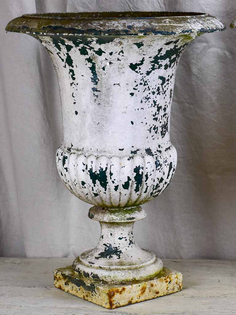 Pair of early 19th Century French Medici urns - cast iron, white 26"