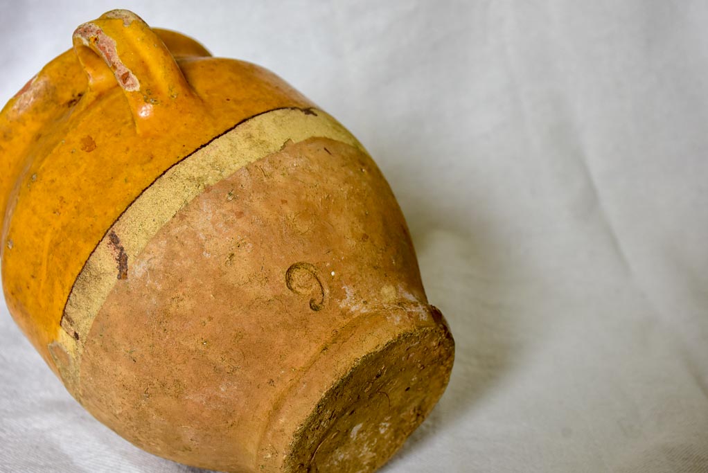 Small antique French confit pot with ocher glaze 6¼"