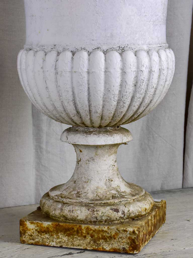 Pair of early 19th Century French Medici urns - cast iron, white 26"