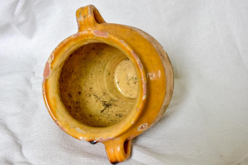 Small antique French confit pot with ocher glaze 6¼"