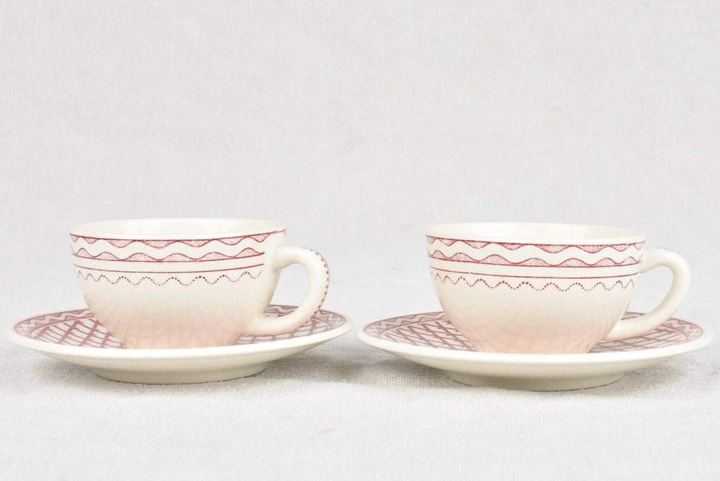 Pair of 1950s Gien coffee cups and saucers