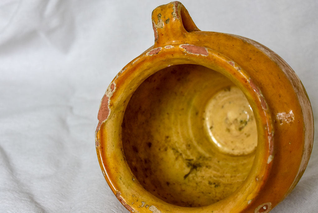 Small antique French confit pot with ocher glaze 6¼"