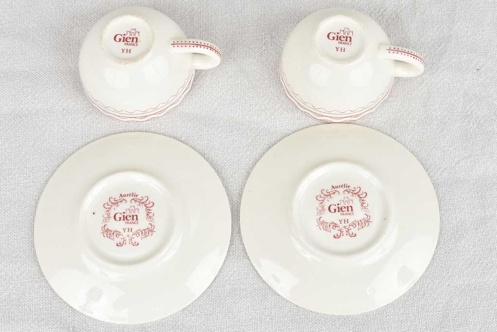Pair of 1950s Gien coffee cups and saucers