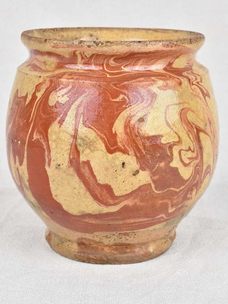Antique French preserving pot with marbleized glaze 6¼"