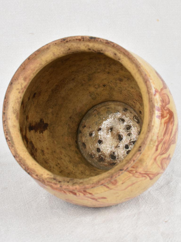 Antique French preserving pot with marbleized glaze 6¼"