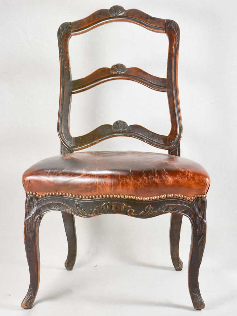 18th-century Louis XVI walnut chair with leather