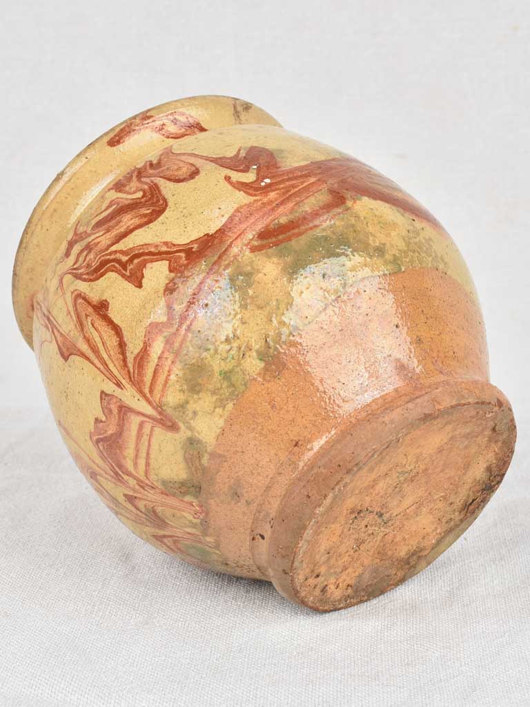 Antique French preserving pot with marbleized glaze 6¼"