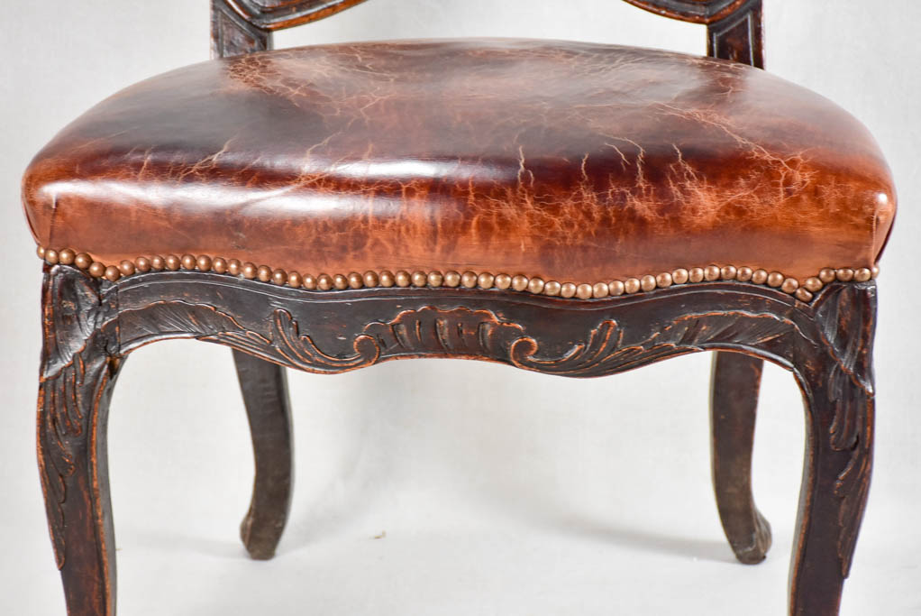18th-century Louis XVI walnut chair with leather