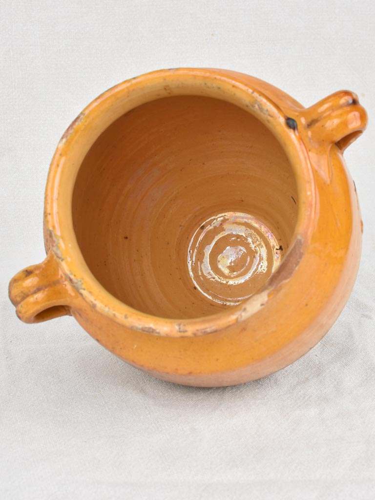 Antique French confit pot with ocher glaze 9"