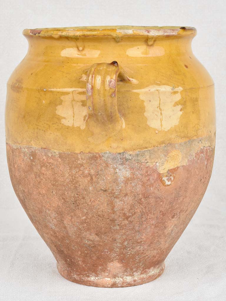 Antique French confit pot with yellow glaze 11"