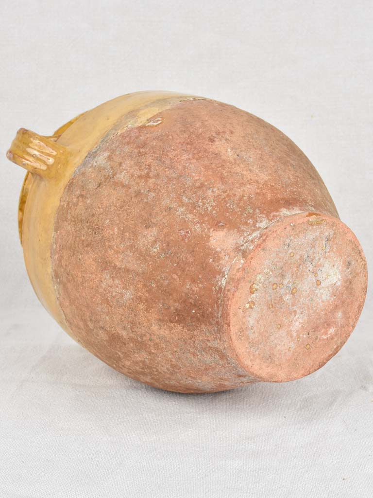 Antique French confit pot with yellow glaze 11"