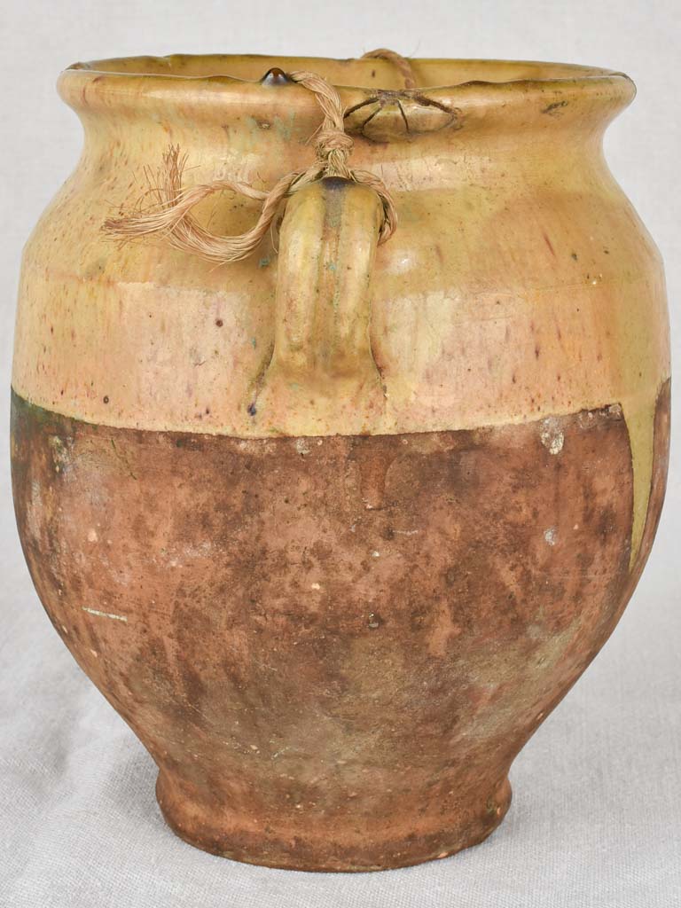 Pale yellow antique French confit pot 9½"