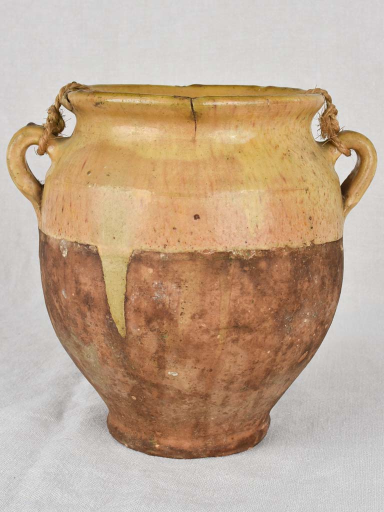 Pale yellow antique French confit pot 9½"