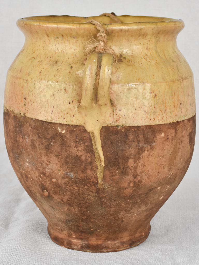 Pale yellow antique French confit pot 9½"