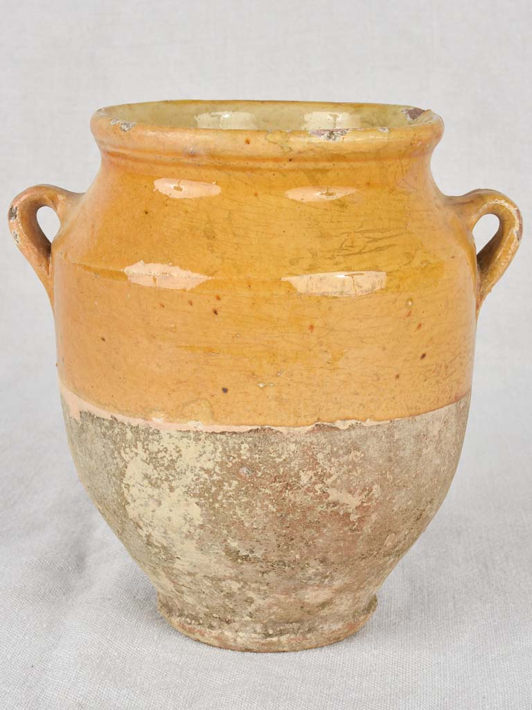 Petite antique French confit pot, yellow ocher 8"