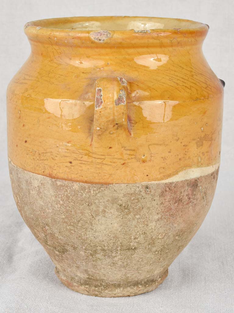 Petite antique French confit pot, yellow ocher 8"