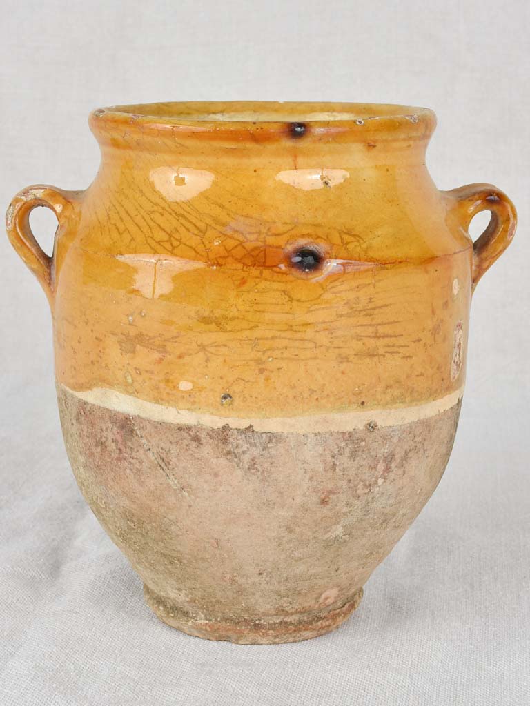 Petite antique French confit pot, yellow ocher 8"