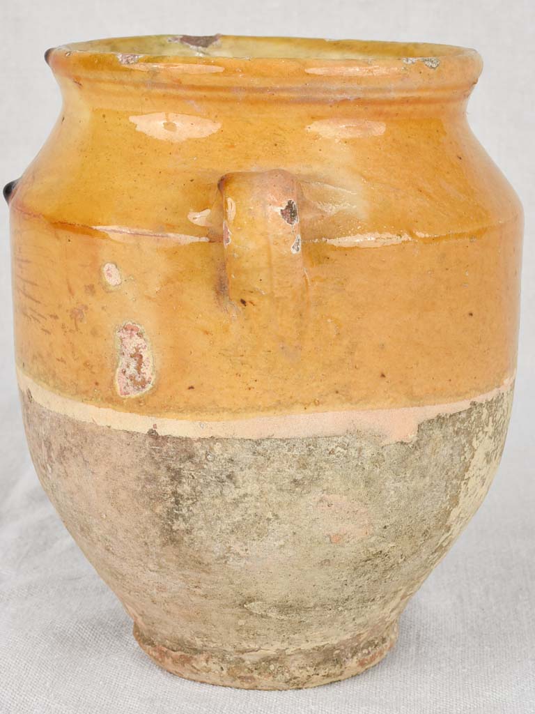Petite antique French confit pot, yellow ocher 8"