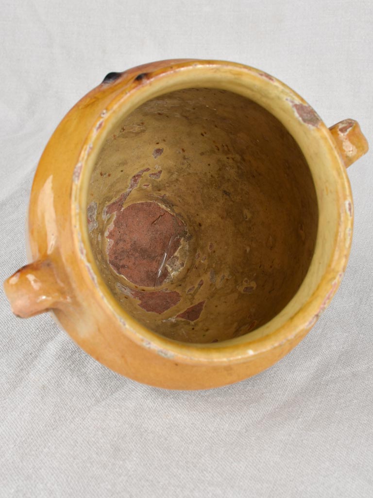 Petite antique French confit pot, yellow ocher 8"