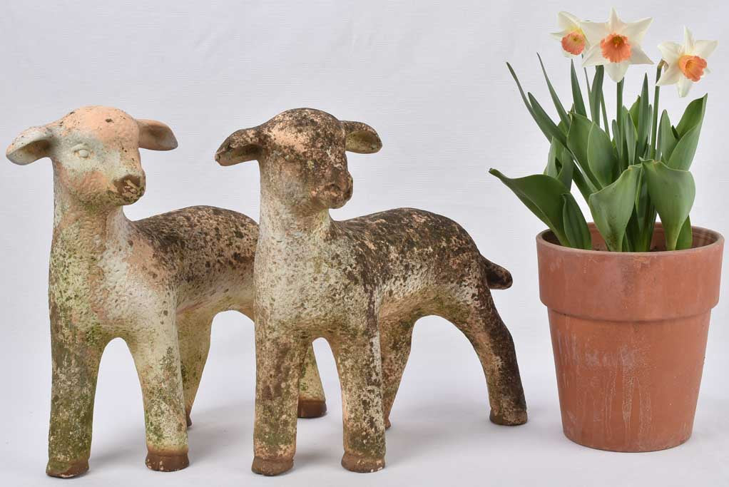 Pair of lamb sculptures 18"