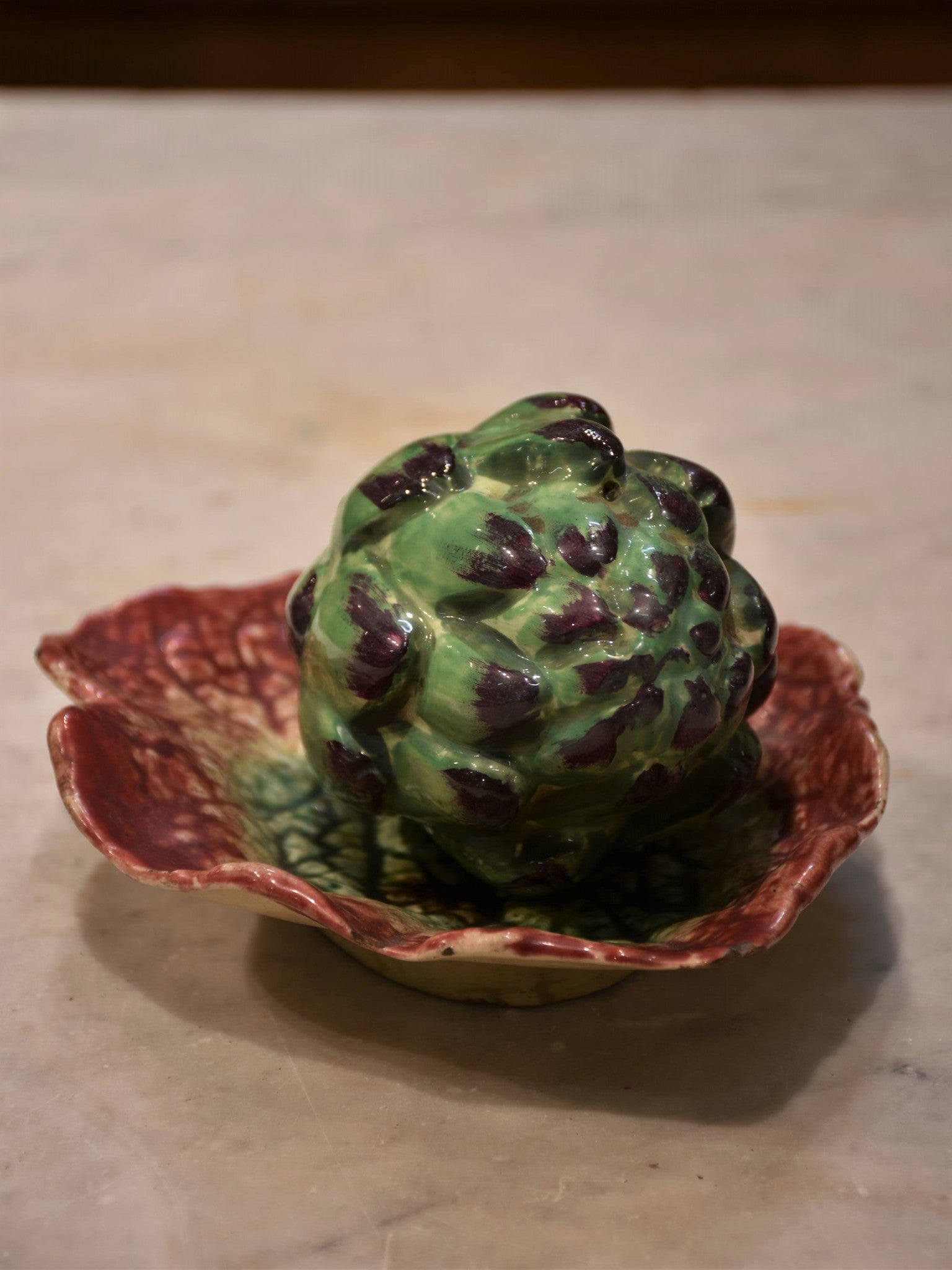 French Faience Majolica artichoke with leaf