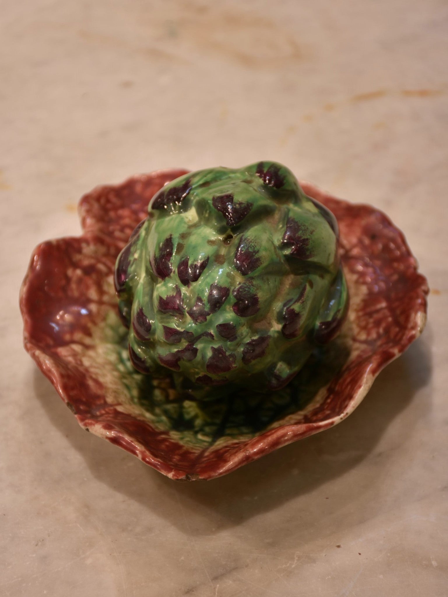 French Faience Majolica artichoke with leaf