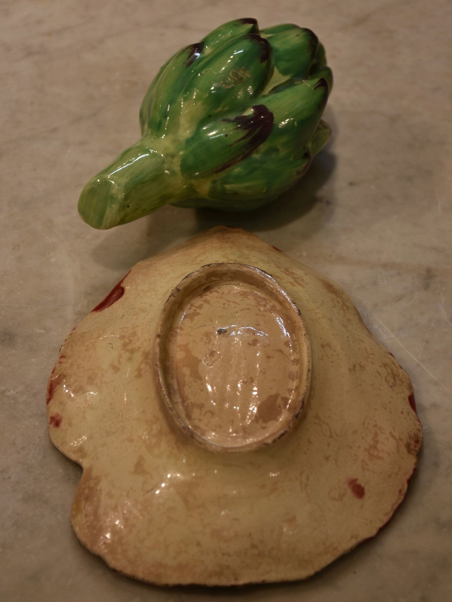 French Faience Majolica artichoke with leaf