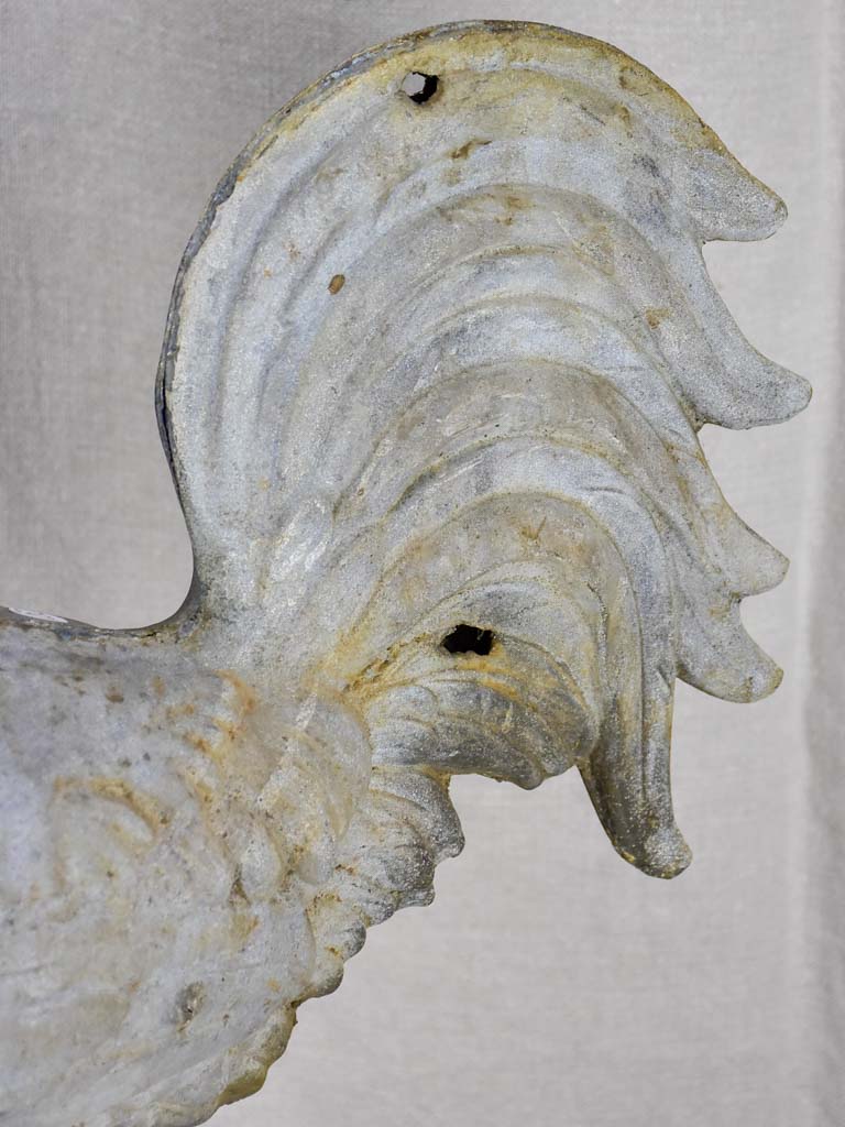 Antique French rooster from a bell tower / weathervane mounted on a wooden base