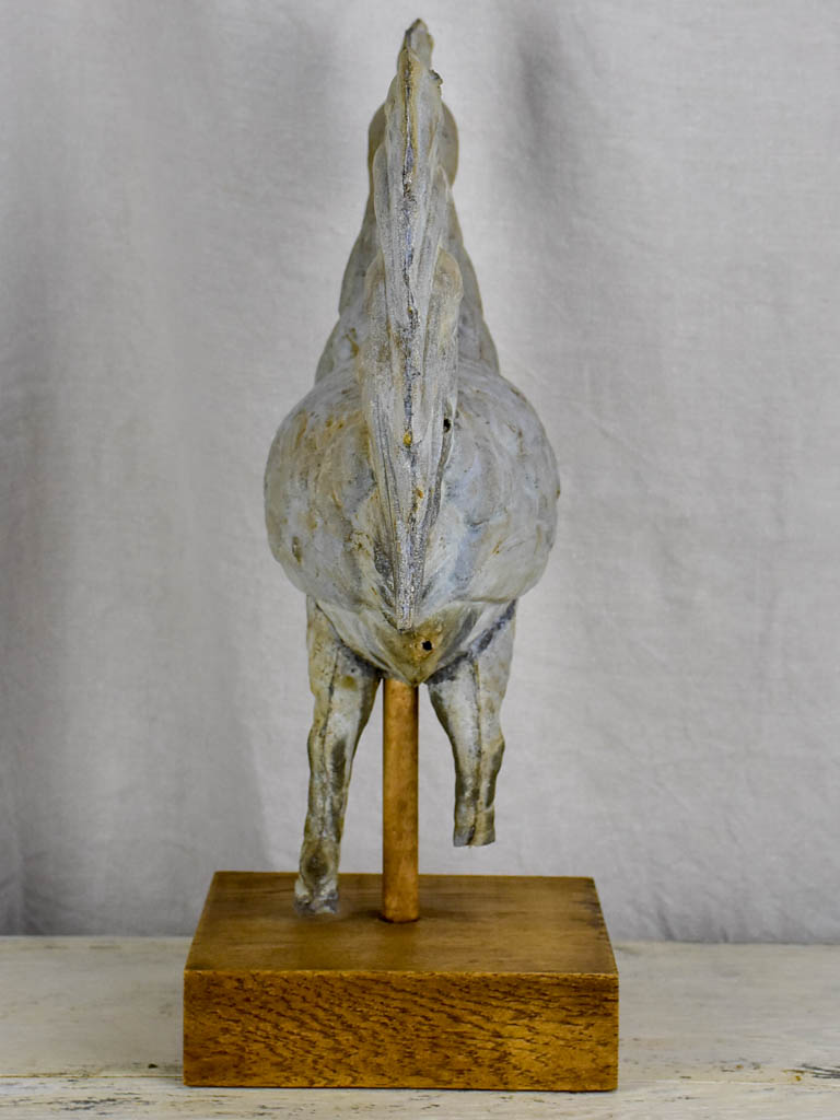 Antique French rooster from a bell tower / weathervane mounted on a wooden base