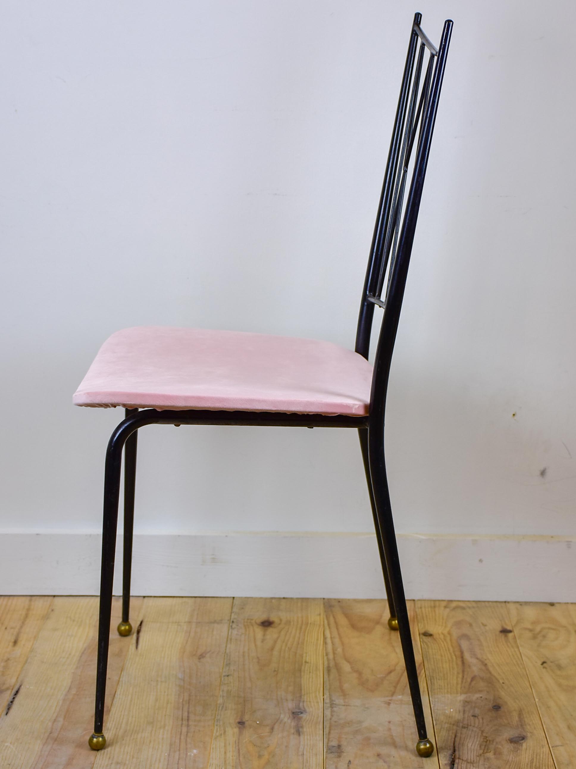 Four Colette Gueden mid-century dining chairs with pink upholstery