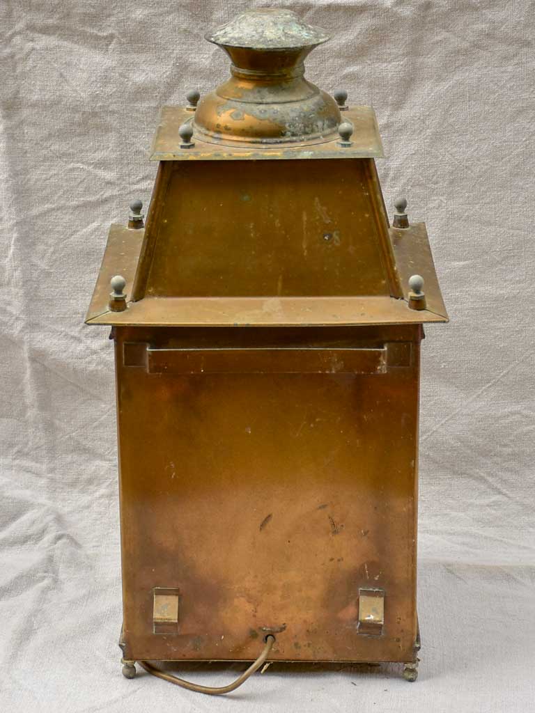 19th Century French wall sconce lantern with original oil lamp fitting - yellow copper 21¼"