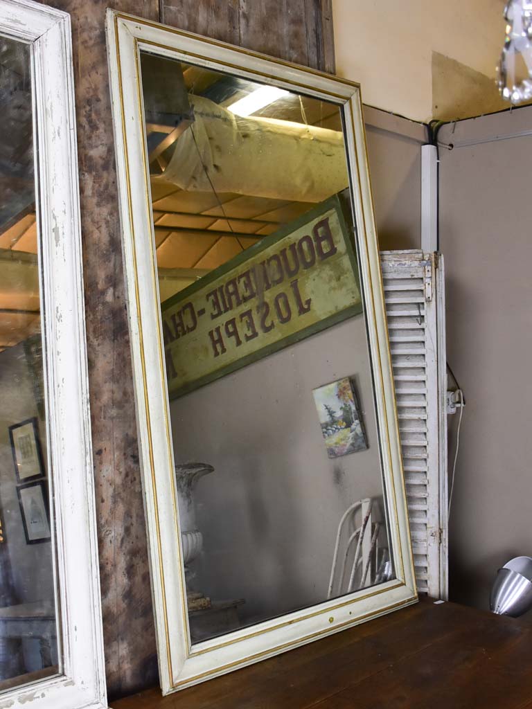 RESERVED - Very large antique French bistro mirror with pained brass frame