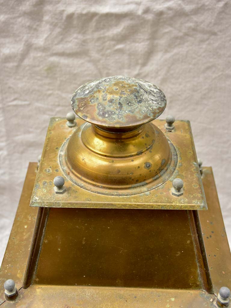 19th Century French wall sconce lantern with original oil lamp fitting - yellow copper 21¼"