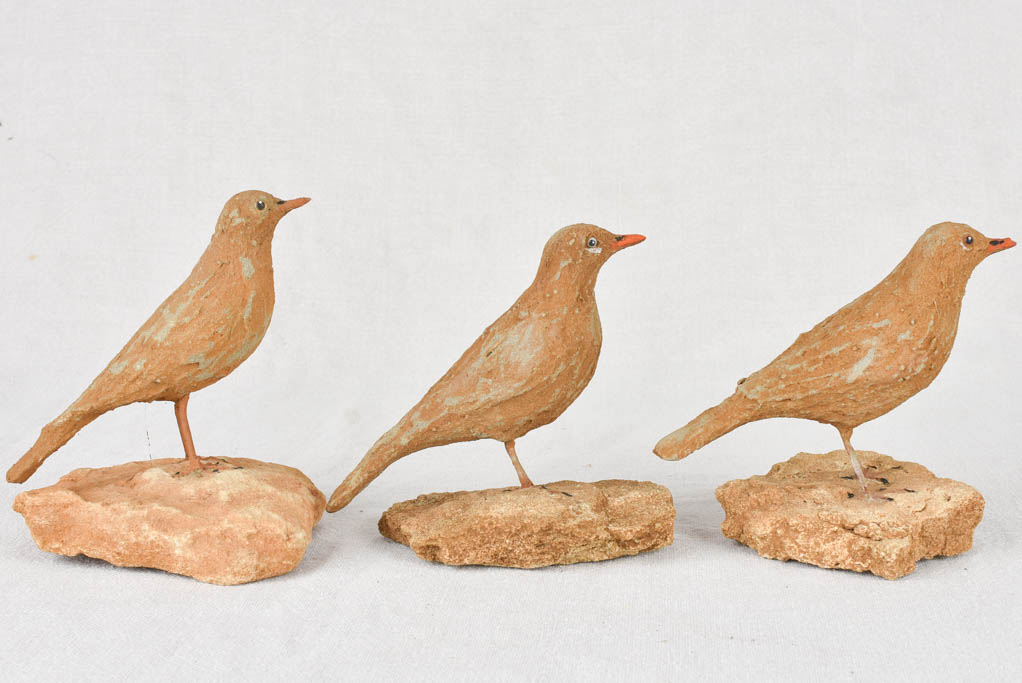 Three artisan-made sculptures of little birds 5½"