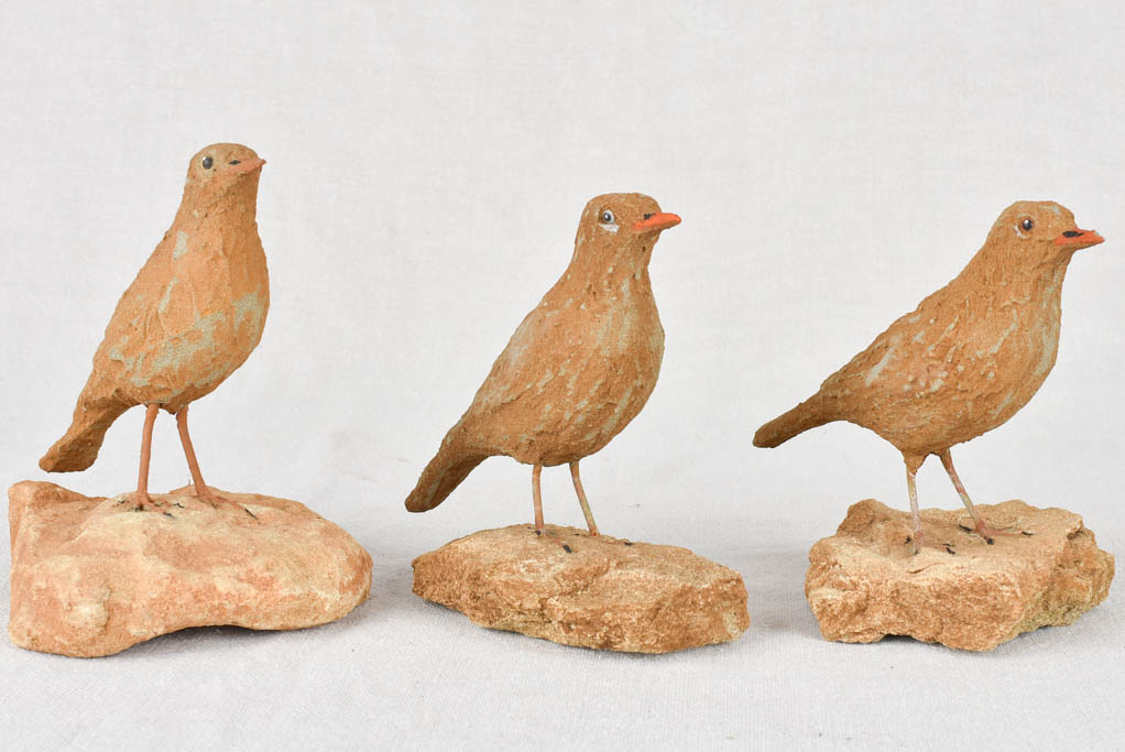 Three artisan-made sculptures of little birds 5½"