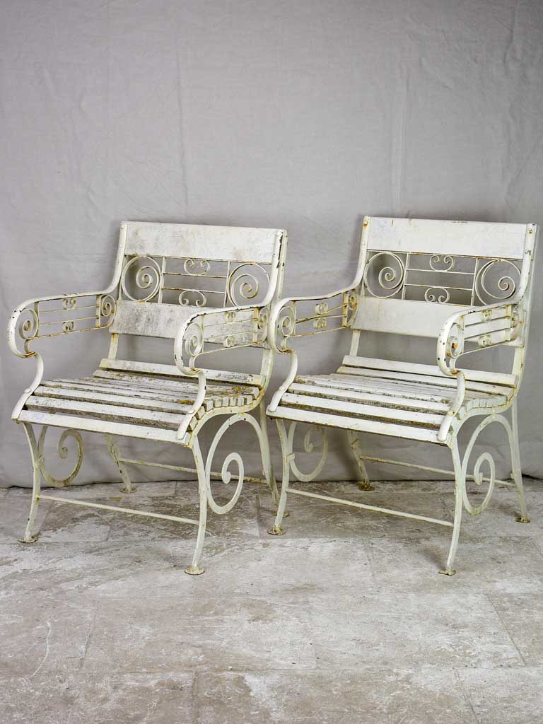 Pair of white 1930's French garden armchairs from Vichy