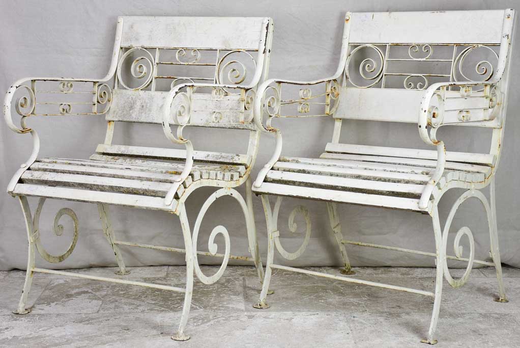 Pair of white 1930's French garden armchairs from Vichy