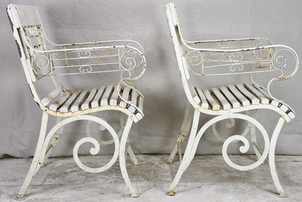 Pair of white 1930's French garden armchairs from Vichy