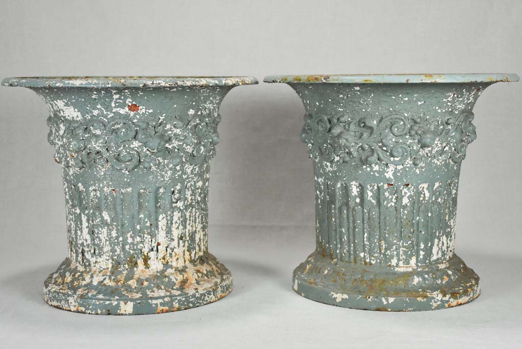 Pair of 18th-century cast iron garden urns 13"