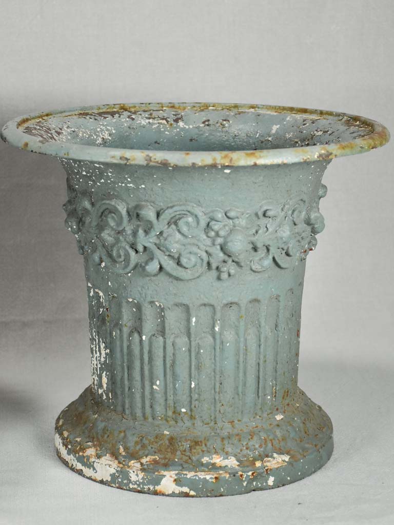 Pair of 18th-century cast iron garden urns 13"