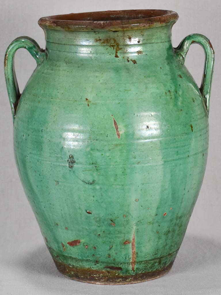 Large French confit pot with green glaze 17"