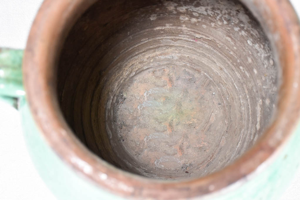 Large French confit pot with green glaze 17"