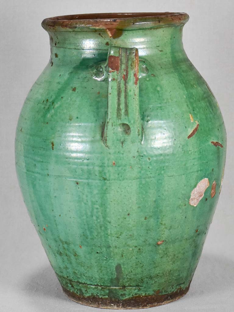 Large French confit pot with green glaze 17"