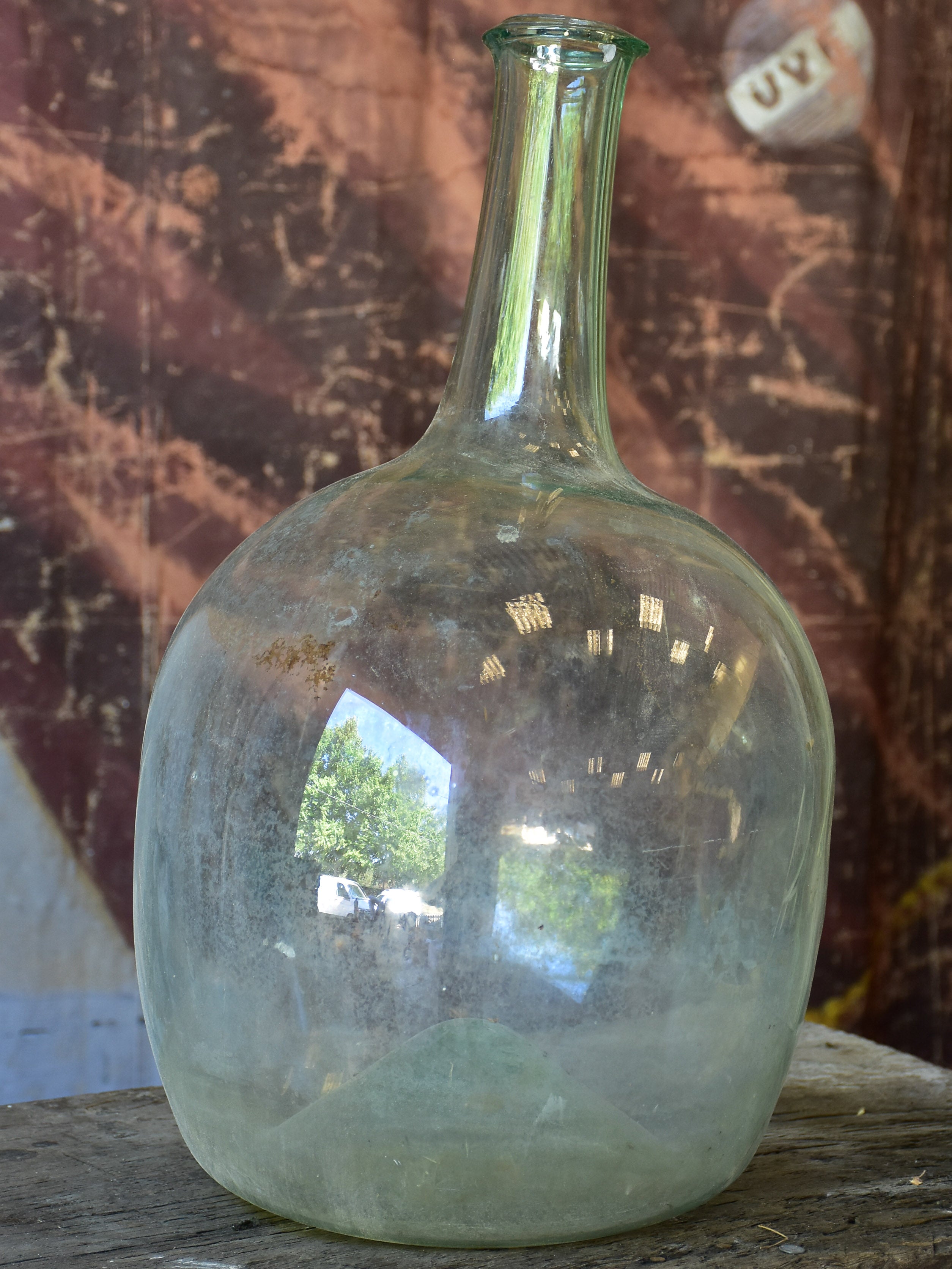 Antique French demi john bottle - clear glass